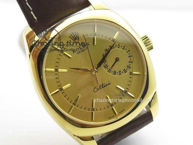 MiroTime 0505 Thermal Cellini Date YG Gold Sticks Dial On Brown Leather Strap A 3885